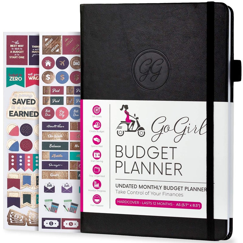 GoGirl Budget Planner â€“ Monthly Financial Planner Organizer Budget Book. Expense Tracker Notebook Journal to Control Money, A5 (Black) - Image 1